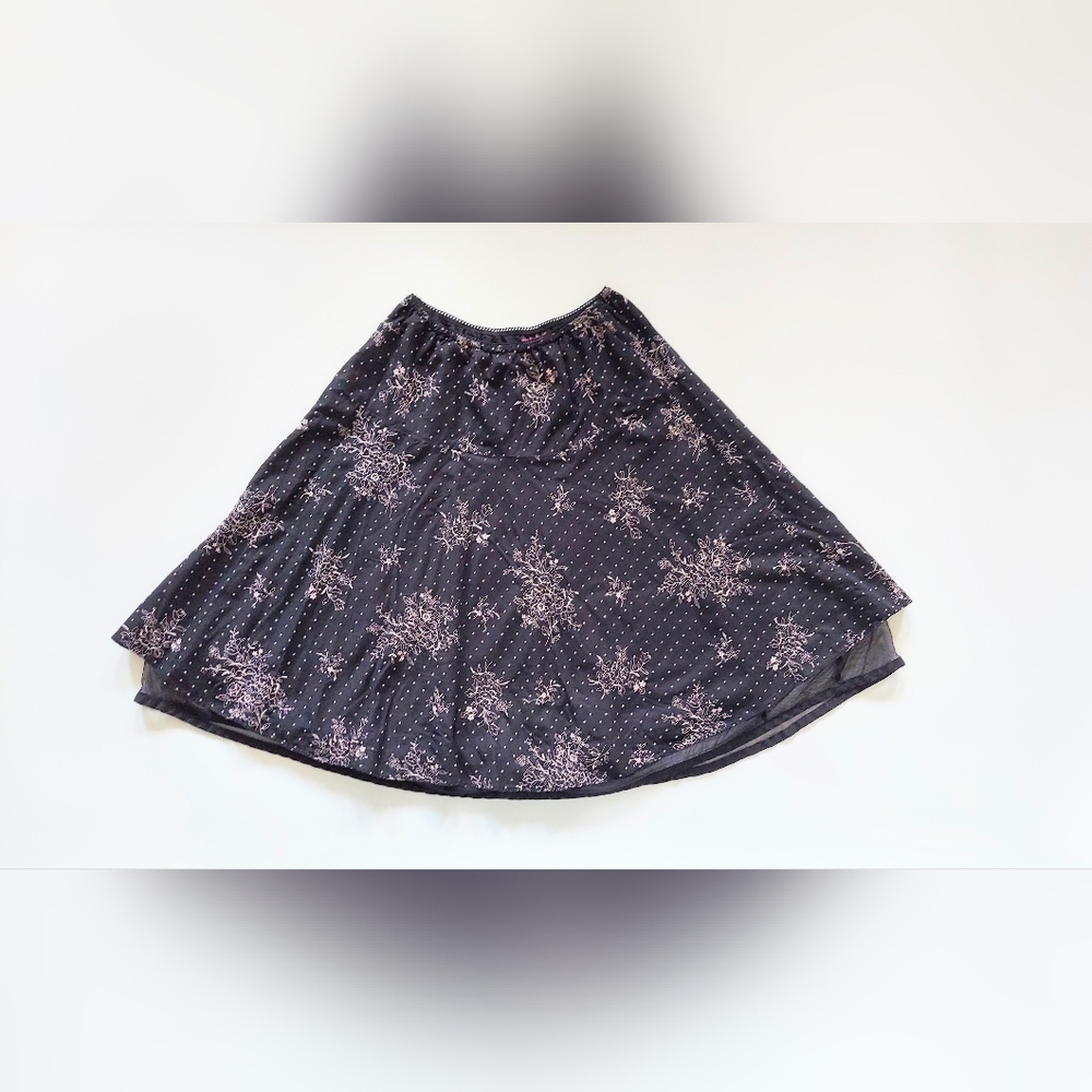 Joe Benbasset Tulle Lined Flare Floral Print Black Pink Skirt Size Large